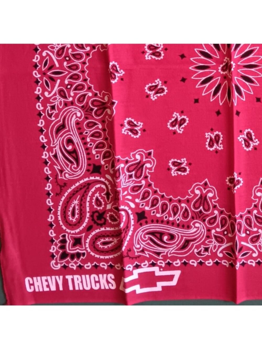 Vintage Western Hanky Bandana Chevy Trucks Red Paisley Cotton 20x20" Made In USA